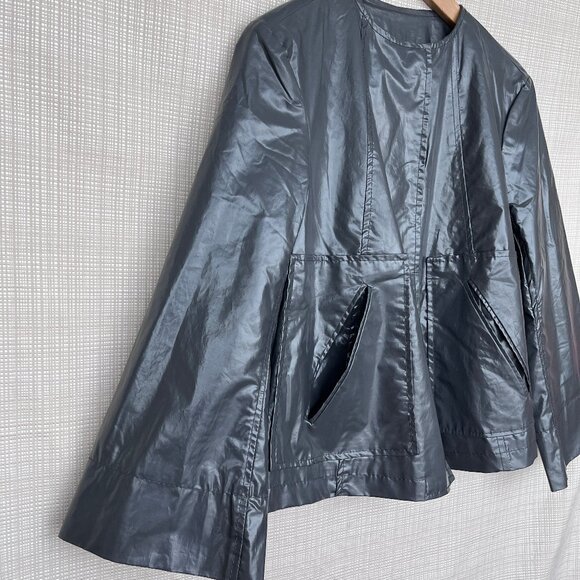 Zara Short Water Repellent Trench Coat Collarless Cropped Front Pockets - Picture 3 of 16